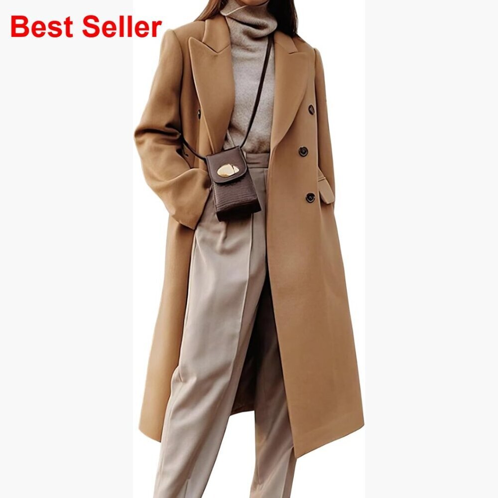 Long Wool Pea Coat Double Breasted Trench Below Knee Length
